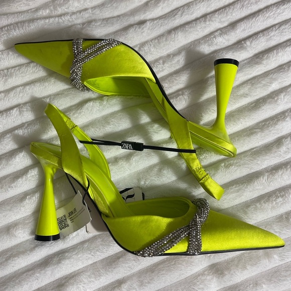 Zara Neon Satin Effect Rhinestone Heels - Picture 5 of 7